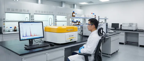 Laboratoryjny spektrometr XRF na stanowisku badawczym