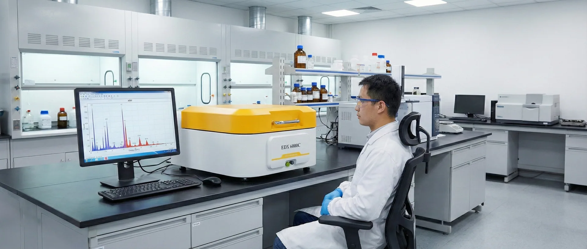 EDX 6000C benchtop XRF spectrometer at a laboratory workstation