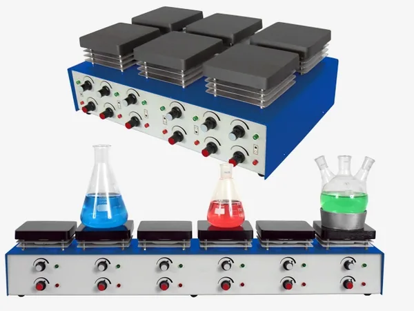 Heated multi-position magnetic stirrer with an aluminium plate